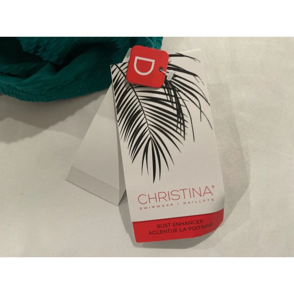 Christina Swimwear Deep Sea Teal Textured Bust‎ Enhancer Tankini Top 16D NEW